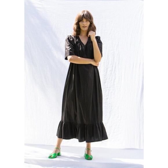 Et Tigre Rolf Dress Black Poplin Midi Midaxi Dress Womens Size XS / S